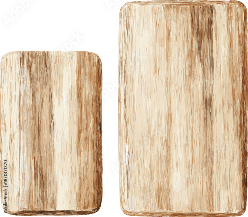 2 sets of wooden cutting boards of different sizes, in clip art style, isolated on white background