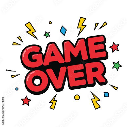 A colorful Game Over graphic