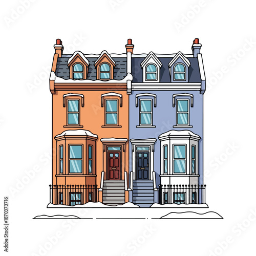 A colorful digital illustration of two adjacent houses