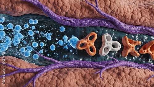Microscopic View of Cells and Molecules in a Biological System