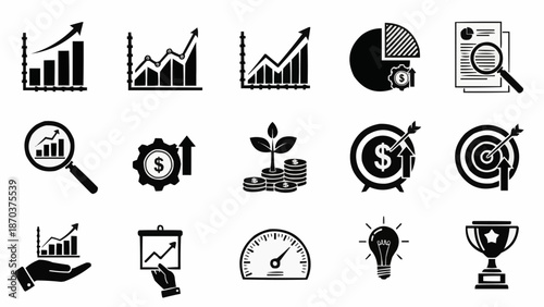 Collection of Business and Finance Icons Representing Growth and Success.
