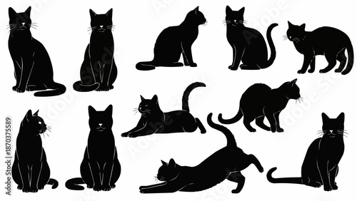 Collection of black cat silhouettes in various poses.
