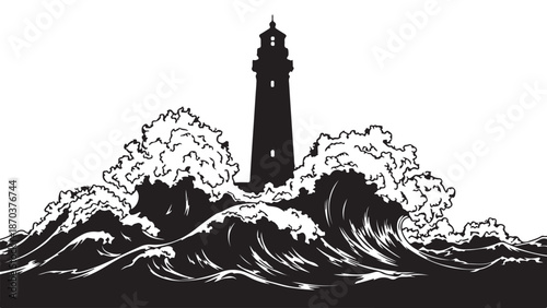 Guiding Light: A sturdy lighthouse stands tall amidst crashing waves. Its silhouette radiates hope and safety, serving as a beacon of direction in the face of tumultuous seas. 