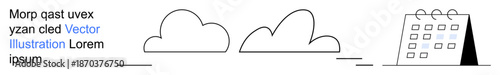 Time management, planning, scheduling, horizon, minimalism, productivity. Two clouds, lines and a calendar. Time management and planning concept using clean visual elements