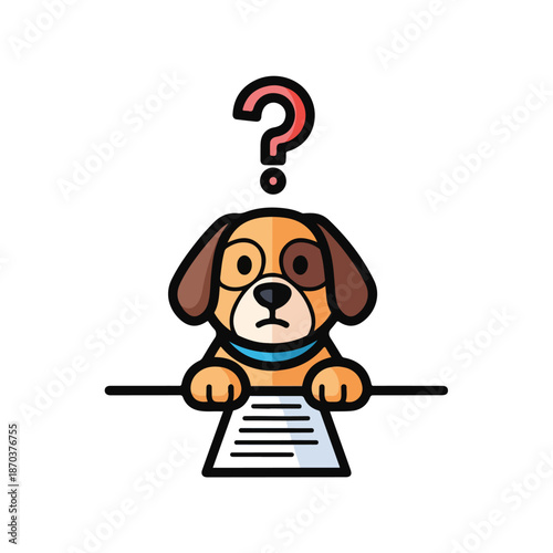 A curious dog holds a paper