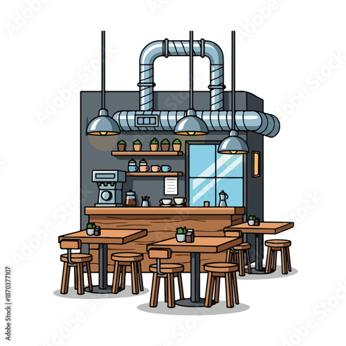 A cozy coffee shop interior with tables and counter
