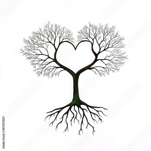 Wallpaper Mural Heart shaped tree, intricate root, hand drawn, bare branch, white background, artistic style Torontodigital.ca