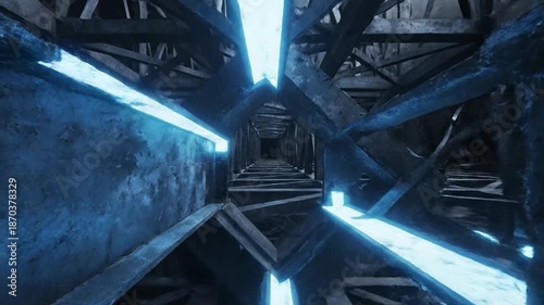 Neon Lit Industrial Metal Structure Corridor