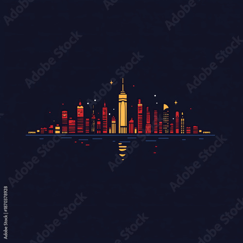 Wallpaper Mural New York City skyline night illustration with colorful buildings and reflection, modern style Torontodigital.ca