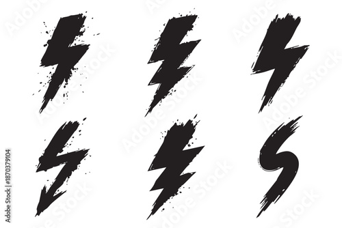 Collection of Grunge Black Brush Stroke Lightning Bolt Symbols