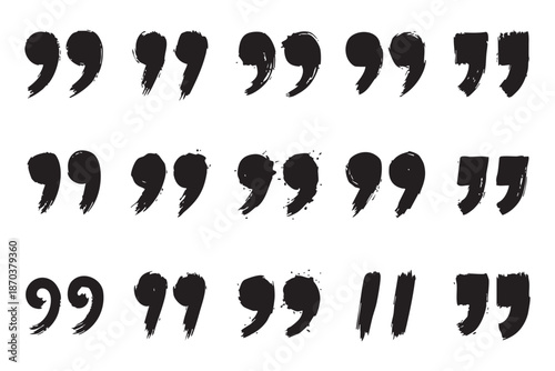 Set of Grunge Black Brush Stroke Quotation Marks and Speech Symbols