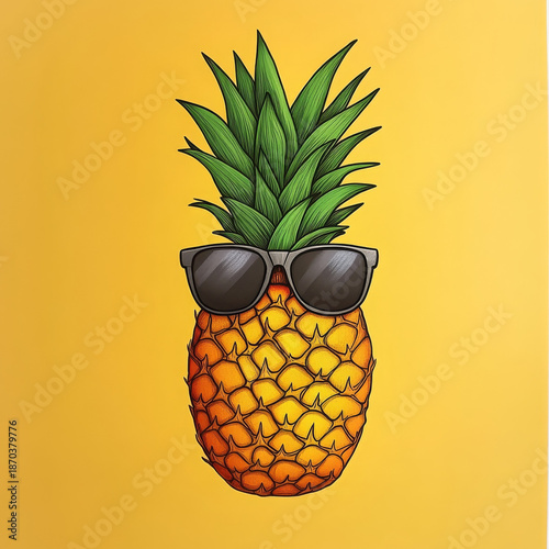 Wallpaper Mural Pineapple sunglasses doodle yellow whimsical summer fun tropical fruit happy Torontodigital.ca