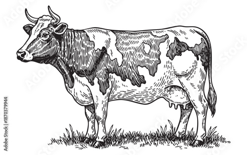 Dairy Cow Standing in a Grassy Field