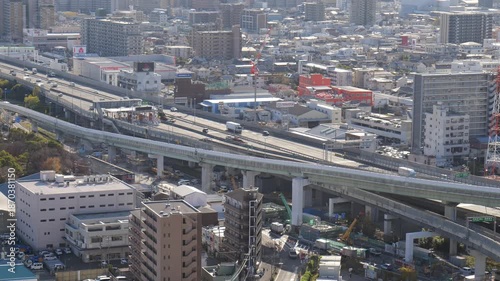 大阪、橋、城市、山、道路、風光、交通、青空、雲