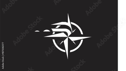 Stylized Compass Rose with Motion Blur Effect on Black Background.