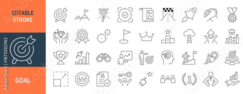  Goal icon set. Editable line icons. Vector illustration.