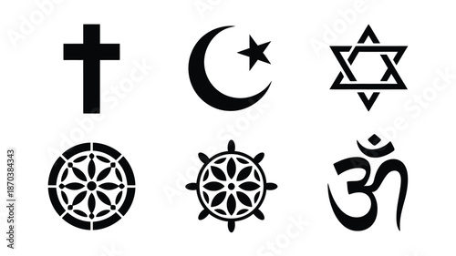 Symbols of major world religions are displayed together