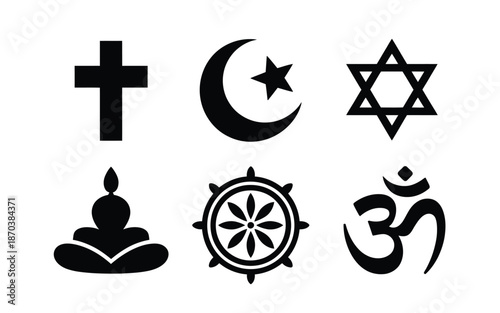 Symbols of major world religions displayed together
