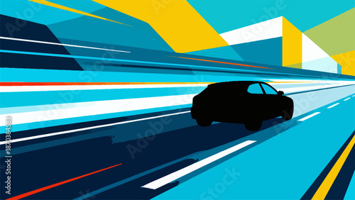 Abstract Car Silhouette in High Speed Motion on Urban Highway