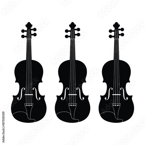 Three violins silhouette against white background