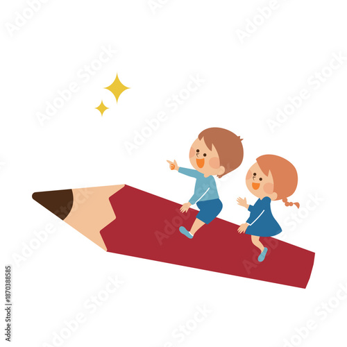 鉛筆　学び成長する子供たちのイメージイラスト