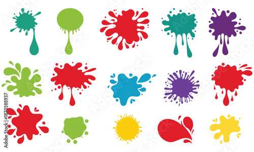 Colorful Paint Splatter Vector Set – Ink Drops, Splash Shapes & Dripping Designs .
