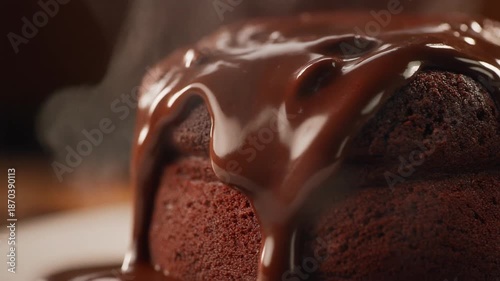 Chocolate cake with chocolate glaze dripping.