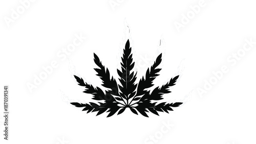 Stylized black cannabis leaf silhouette on a clean white background