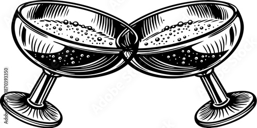 Two champagne glasses clinking together in a celebratory toast