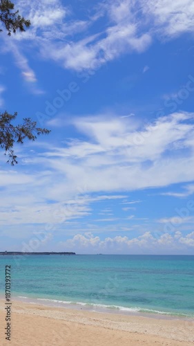 Tropical beach with white sand and turquoise ocean water in Penghu Taiwan