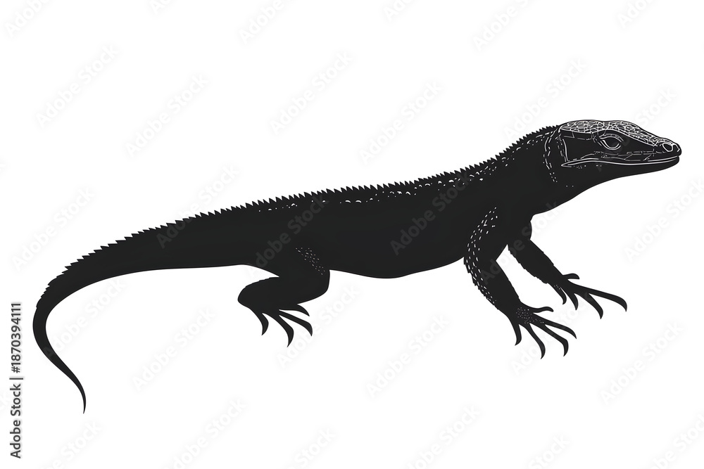 Obraz premium Shadowed Reptile: An illustration of a majestic Komodo dragon, its dark silhouette poised in a moment of stillness.
