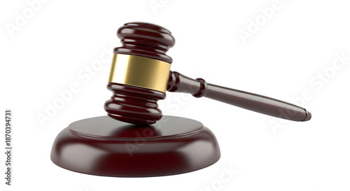 Judge gavel on sound block with gold band