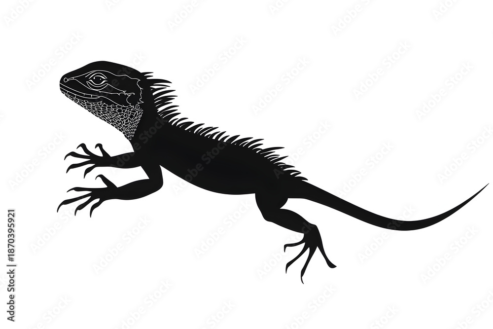 Fototapeta premium Black silhouette of Lizard: A sleek silhouette of a lizard, its intricate details highlighted against the simplicity, embodying adaptability and the mysteries of the natural world.