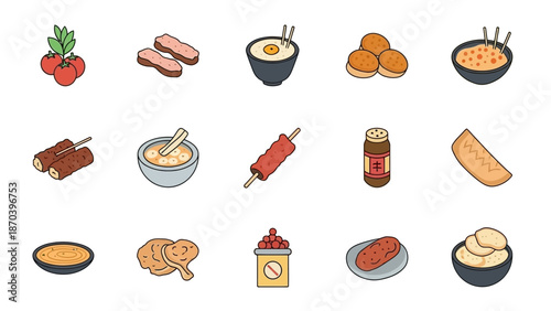 Breakfast Food Icons Collection 3D Rendered Eggs Bacon and Morning Meals