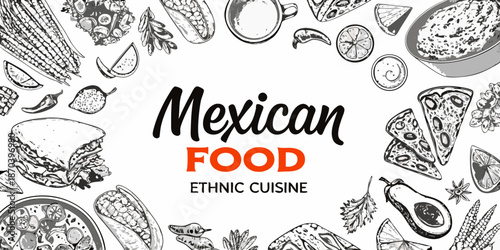 A vibrant illustration showcasing diverse traditional mexican food items and cuisine