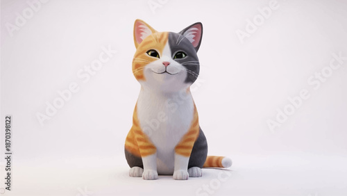 Adorable 3D Calico Cat Character with Orange Black and White Fur