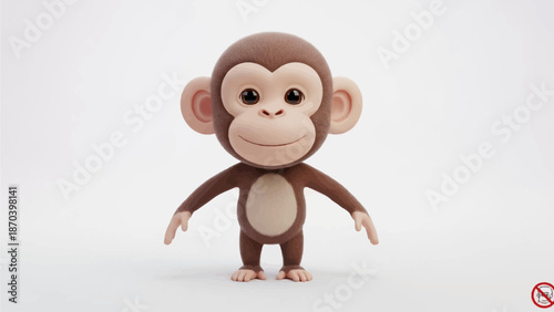 Adorable 3D Brown Monkey Character with Big Eyes and Friendly Smile