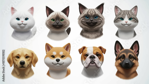 Cute 3D Pet Animal Faces Collection Cats Dogs and Small Animals