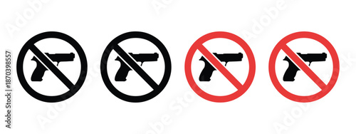 No Gun Icons, black and blue prohibition symbols representing weapon restriction, firearm ban warning and public safety regulation design.