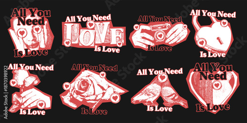 Urban romantic streetwear t-shirt designs set for clothing apparel. Urban streetwear vector design
