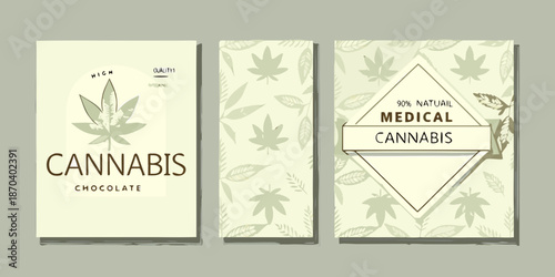Cannabis chocolate bar packaging design with leaf patterns and medical indications
