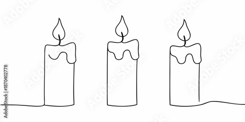 Three simple line drawing candles showcasing a minimalist lighting aesthetic