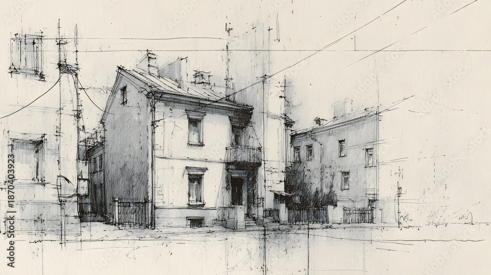 Obraz premium architectural sketch background with pencil-style drawing.