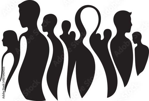 Diverse Group of People Silhouettes in Black and White