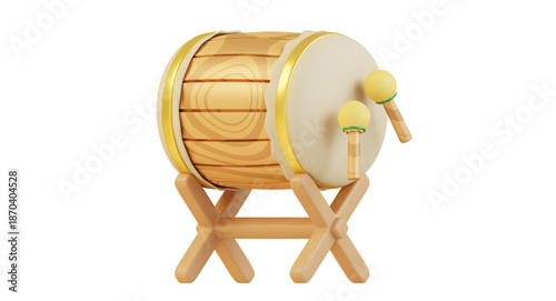 Traditional Islamic Drum Bedug 3D Illustration for Ramadan Kareem and Eid Mubarak