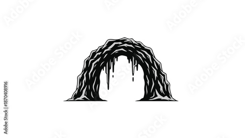 Mysterious dark cave entrance with dripping stalactites, inviting exploration