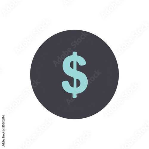 A clear light blue dollar sign in the middle of a dark grey circle