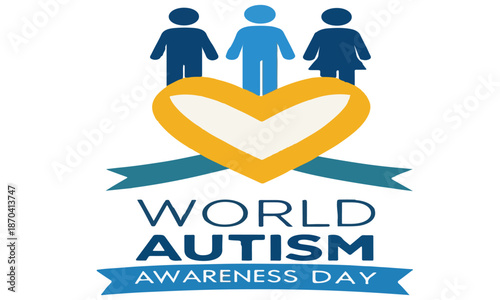 World Autism Awareness Day – Blue Ribbon, Heart Symbol & Inclusivity Design .