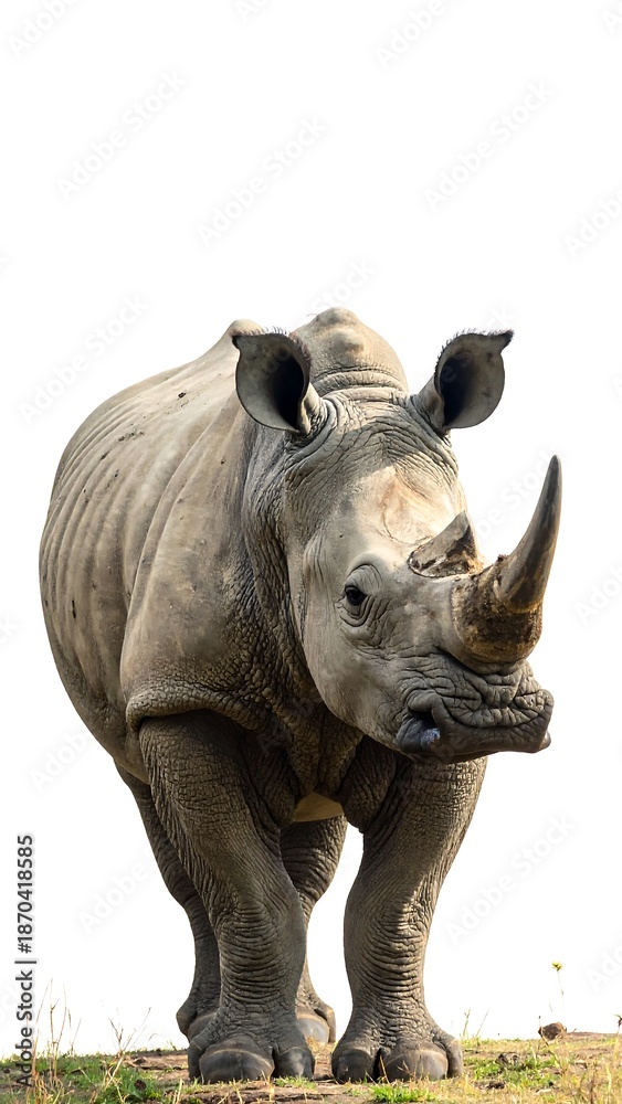 Obraz premium Majestic Rhino Standing Tall - A Portrait of Wildlife Beauty.