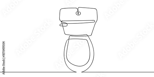 Continuous line art of a toilet in a bathroom, top view. line art on transparent background Editable stroke.